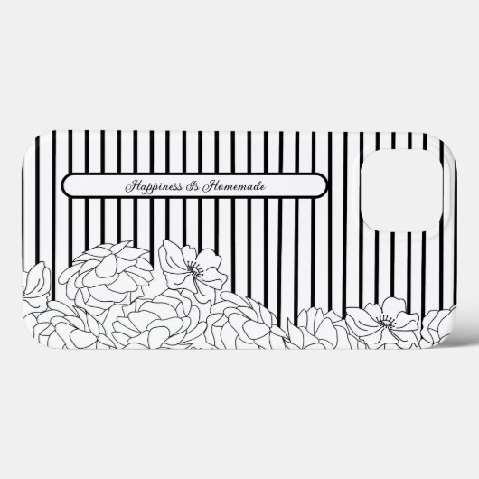Zwart & Wit Bloemen met Strepen Case-Mate iPhone Case (Achterkant (horizontaal))