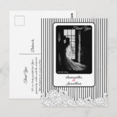 Zwart & Wit Bloemen met Strepen Dank U Briefkaart (Voorkant / Achterkant)