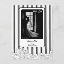 Zwart & Wit Bloemen met Strepen Dank U Briefkaart