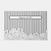Zwart & Wit Bloemen met Strepen Deurmat (Voorkant)