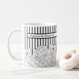 Zwart & Wit Bloemen met Strepen Koffiemok