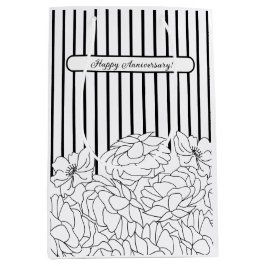 Zwart & Wit Bloemen met Strepen Medium Cadeauzakje