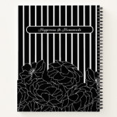 Zwart & Wit Bloemen met Strepen Notitieboek (Achterkant)