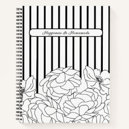 Zwart & Wit Bloemen met Strepen Notitieboek