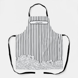 Zwart & Wit Bloemen met Strepen Schort
