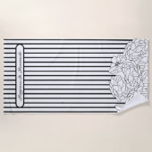 Zwart & Wit Bloemen met Strepen Strandlaken (Voorkant)