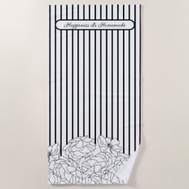 Zwart & Wit Bloemen met Strepen Strandlaken