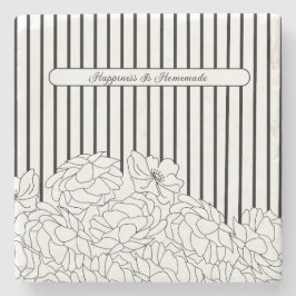 Zwart & Wit Bloemen met Stripes Stone Onderzetter
