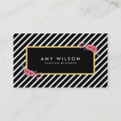 Zwart Wit Bloemen Mode Blogger Social Media Visitekaartje (Voorkant)