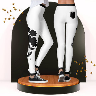 Zwart & Wit Bloemen Modern Chic Schattige Trendy Leggings