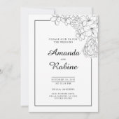 Zwart-wit Bloemen Modern Eenvoudige Huwelijk Kaart (Voorkant)