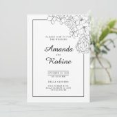 Zwart-wit Bloemen Modern Eenvoudige Huwelijk Kaart (Staand voorkant)