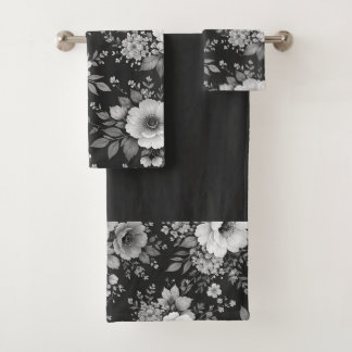 zwart-wit bloemen moderne decoratieve badkamer  bad handdoek