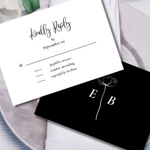Zwart Wit Bloemen Monogram Menu Selectie Trouwen