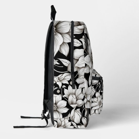 Zwart Wit Bloemen Monogram Naam Camp School Bedrukte Rugzak (Links)