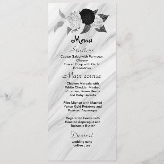 Zwart & wit bloemen mooi bruiloft menu (Voorkant)