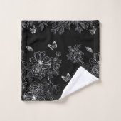 Zwart-wit Bloemen Natuur Patroon Minimalistisch Bad Handdoek (Wasdoekje)