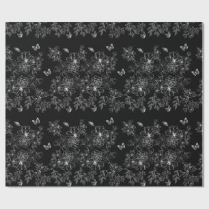 Zwart-wit Bloemen Natuur Patroon Minimalistisch Cadeaupapier