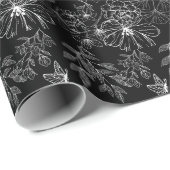Zwart-wit Bloemen Natuur Patroon Minimalistisch Cadeaupapier (Rol Hoek)
