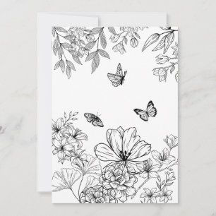 Zwart-wit Bloemen Natuur Patroon Minimalistisch Feestdagenkaart