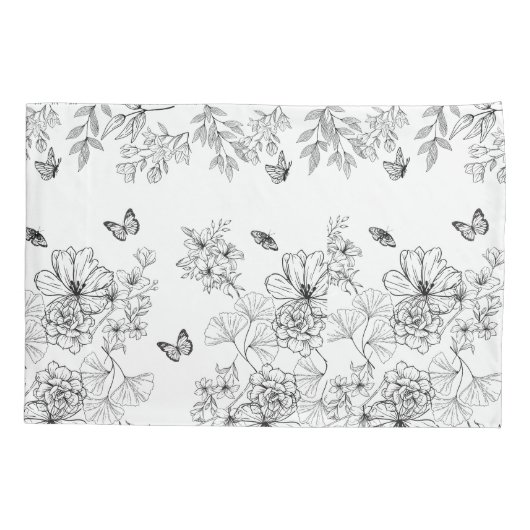 Zwart-wit Bloemen Natuur Patroon Minimalistisch Kussensloop (Achterkant)