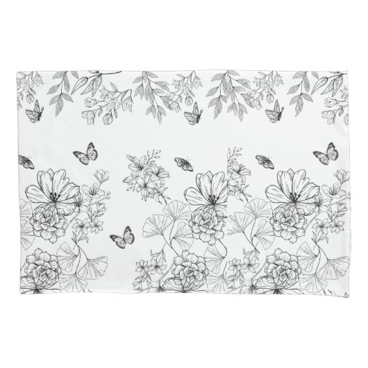 Zwart-wit Bloemen Natuur Patroon Minimalistisch Kussensloop (Voorkant)