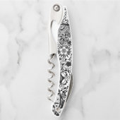 Zwart-wit Bloemen Ober's Kurkentrekker (Voorkant)