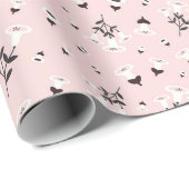 Zwart wit bloemen op roze cadeaupapier (Rol Hoek)
