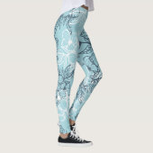Zwart-wit bloemen ornement blauw leggings (Rechts)