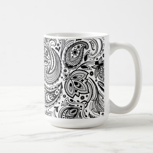 Zwart-wit Bloemen Paisley Design Koffiemok (Rechts)