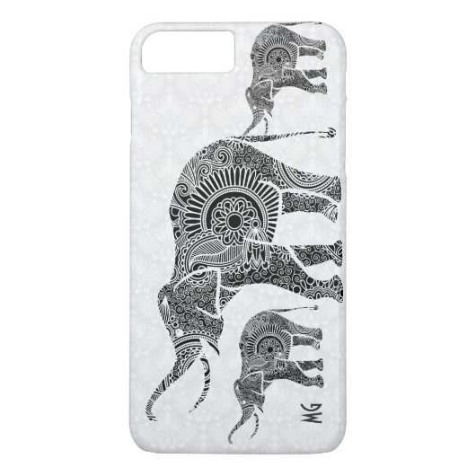 Zwart & wit Bloemen Paisley Olifant-Monogram Case-Mate iPhone Case (Achterkant)