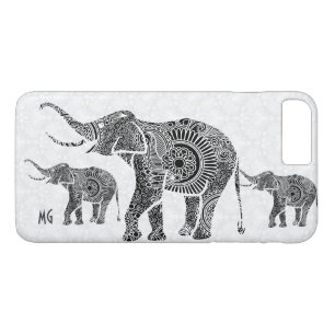 Zwart & wit Bloemen Paisley Olifant-Monogram Case-Mate iPhone Case
