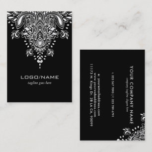 Zwart & Wit  Bloemen Paisley Ornament Visitekaartje