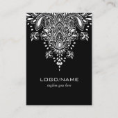 Zwart & Wit  Bloemen Paisley Ornament Visitekaartje (Voorkant)