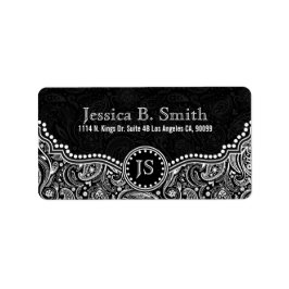 Zwart & Wit Bloemen Paisley Patroon Etiket