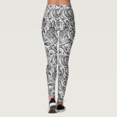 Zwart & Wit  Bloemen Paisley Patroon Leggings (Achterkant)