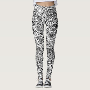 Zwart & Wit  Bloemen Paisley Patroon Leggings