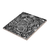 Zwart & Wit Bloemen Paisley Patroon Tegeltje (Zijkant)