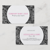 Zwart-wit Bloemen Paisley Visitekaartje (Voorkant / Achterkant)