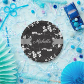 Zwart-wit bloemen papieren bordje (Feest)