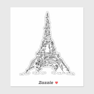 Zwart-wit Bloemen Paris Eiffeltoren Sticker