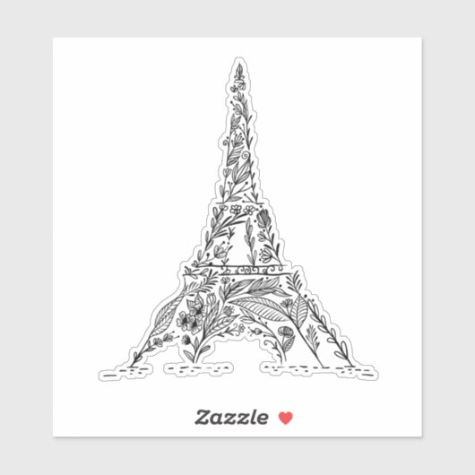 Zwart-wit Bloemen Paris Eiffeltoren Sticker (Vel)