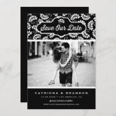 Zwart-wit Bloemen Patroon Foto Opslaan Onze Datum Save The Date (Voorkant / Achterkant)