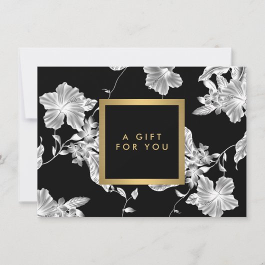Zwart-wit Bloemen Patroon Gift Kaart (Voorkant)