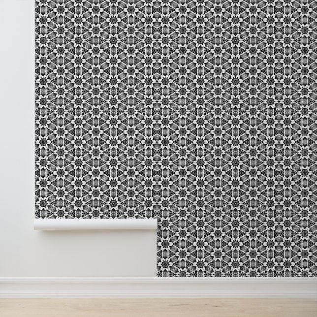 Zwart-wit Bloemen Pettern Custom Kleuren Behang (Applicatie)