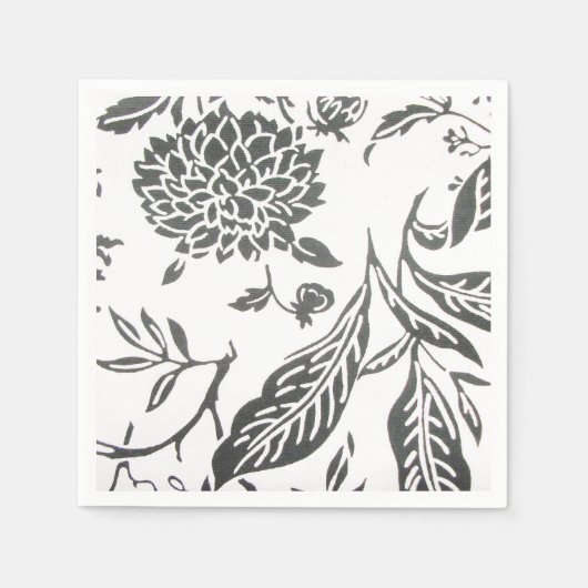 Zwart & Wit Bloemen Print servetten (Voorkant)