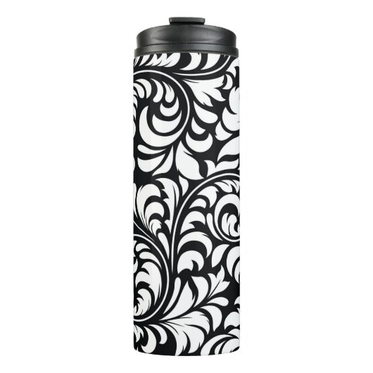 Zwart & Wit Bloemen Print Thermische Tumbler 12 oz Thermosbeker (Voorkant)