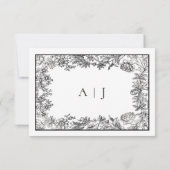 Zwart & Wit Bloemen QR Code Bruiloft RSVP Kaartje (Achterkant)