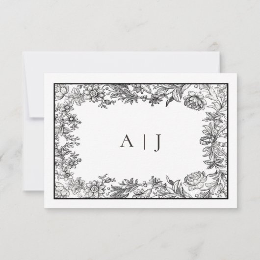 Zwart & Wit  Bloemen QR Code Bruiloft RSVP Kaartje (Achterkant)