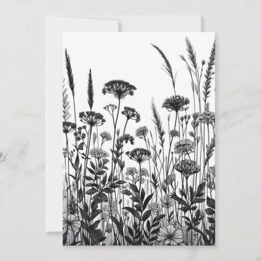 Zwart-wit bloemen repetitie diner kaart (Achterkant)